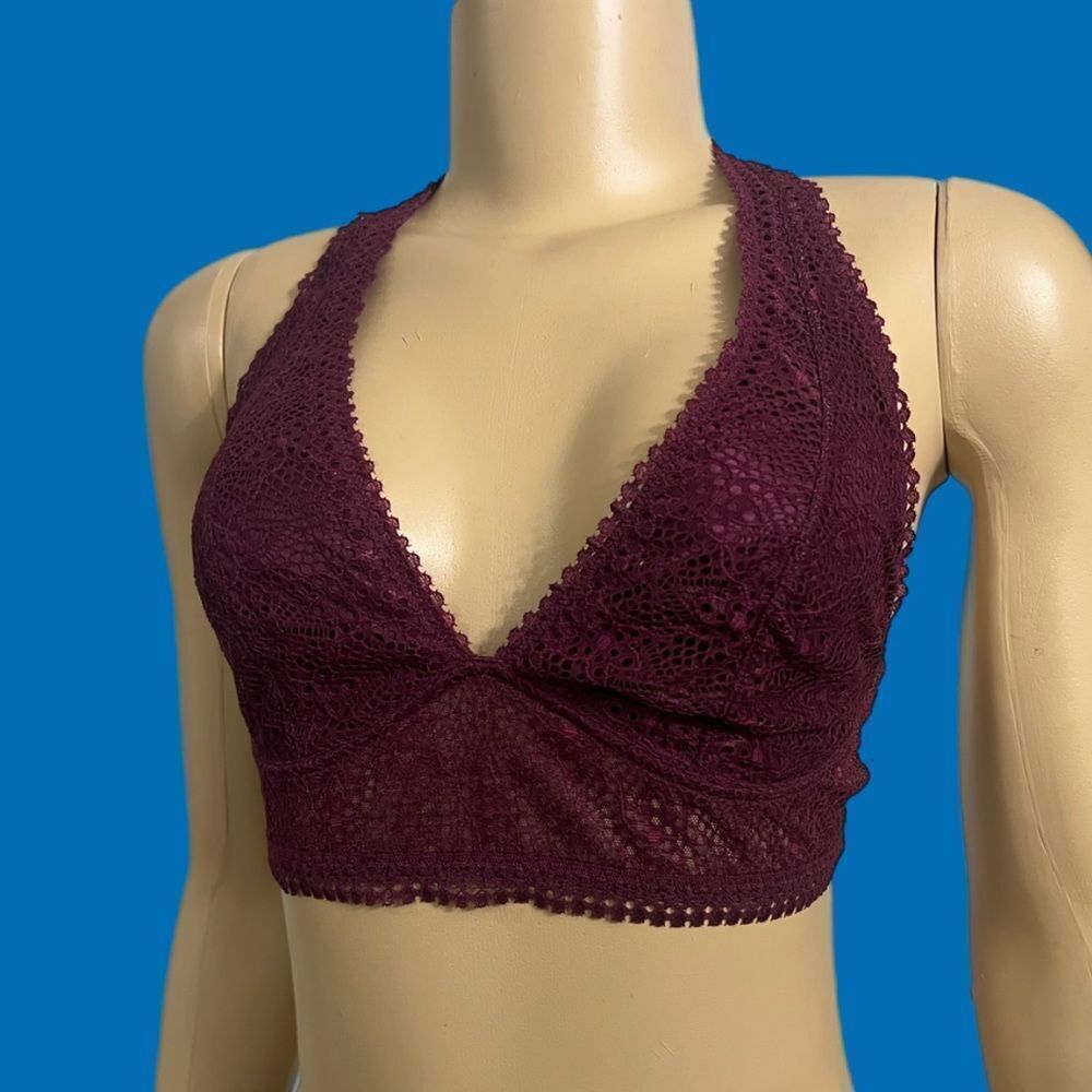 Victoria’s Secret unlined lace halter lace bralette bra Wine Medium